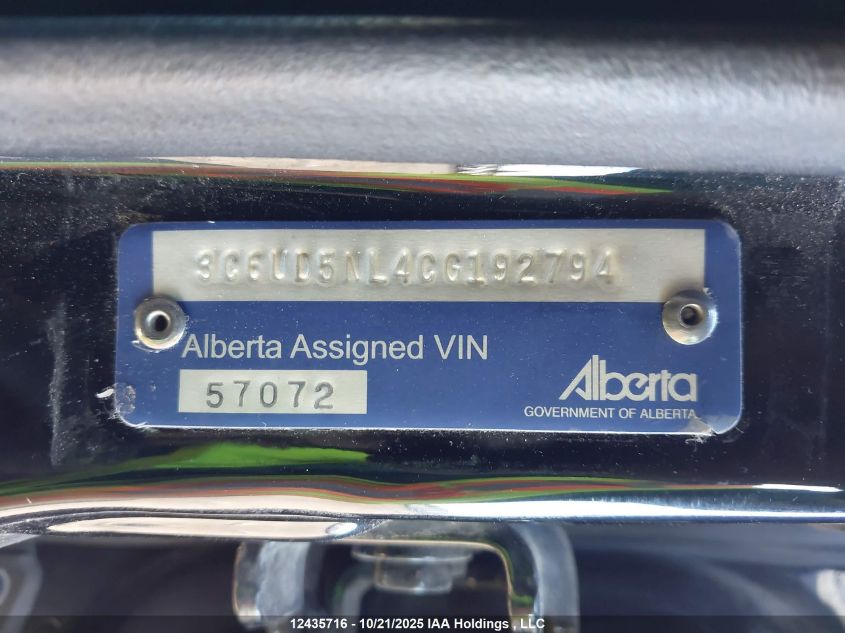 2012 Dodge Ram 2500 Laramie VIN: 3C6UD5NL4CG192794 Lot: 12435716