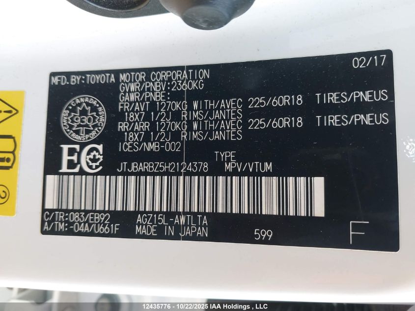 2017 Lexus Nx 200T 200T VIN: JTJBARBZ5H2124378 Lot: 12435776