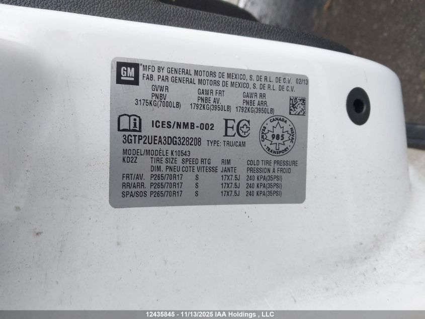 2013 GMC Sierra 1500 Sl VIN: 3GTP2UEA3DG328208 Lot: 12435845