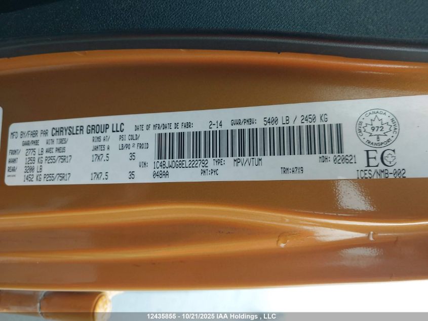 2014 Jeep Wrangler Unlimited Sport VIN: 1C4BJWDG8EL222792 Lot: 12435855