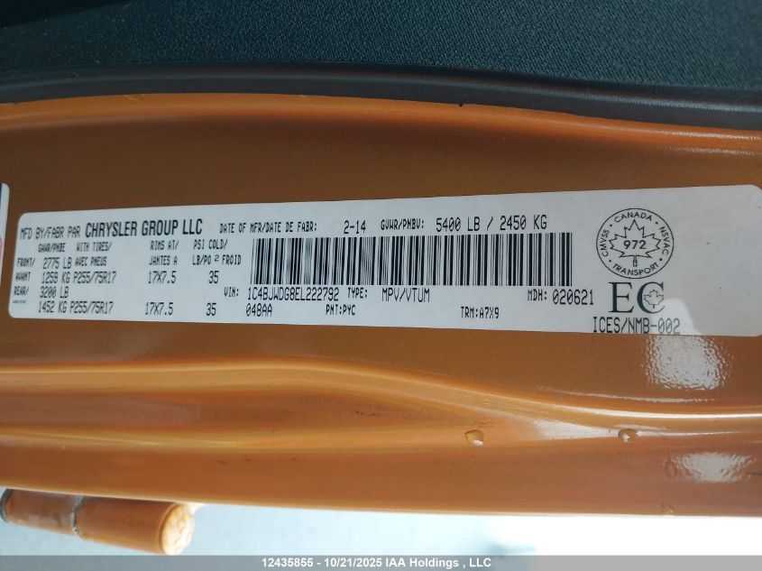 2014 Jeep Wrangler Unlimited Sport VIN: 1C4BJWDG8EL222792 Lot: 12435855