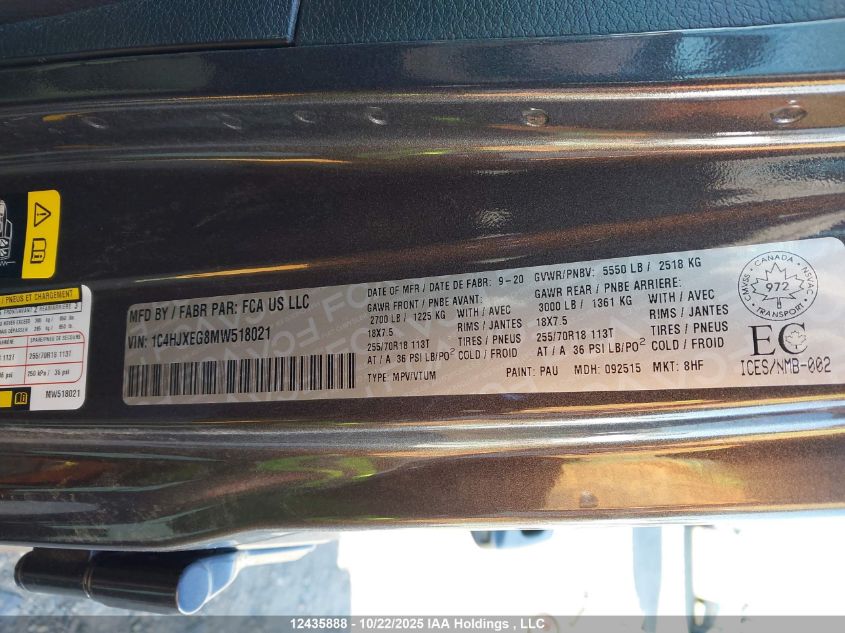 2021 Jeep Wrangler Unlimited Altitude VIN: 1C4HJXEG8MW518021 Lot: 12435888