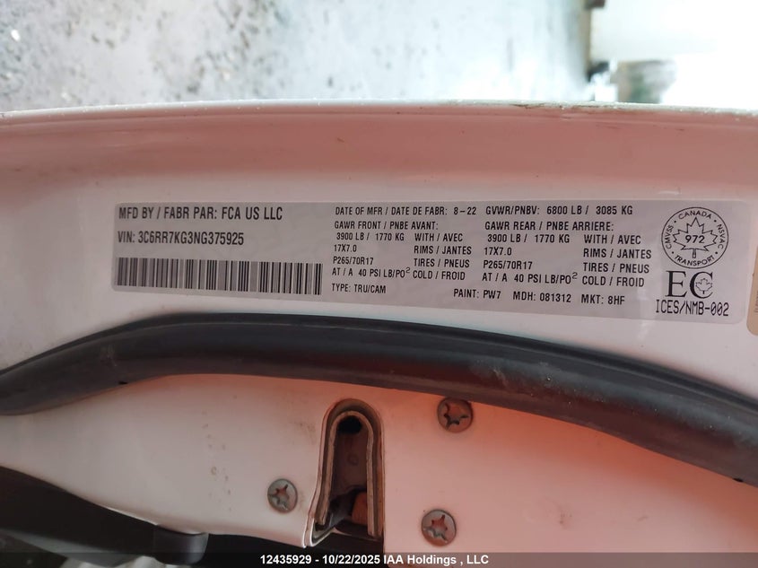 3C6RR7KG3NG375925 2022 RAM 1500 photo no. 9