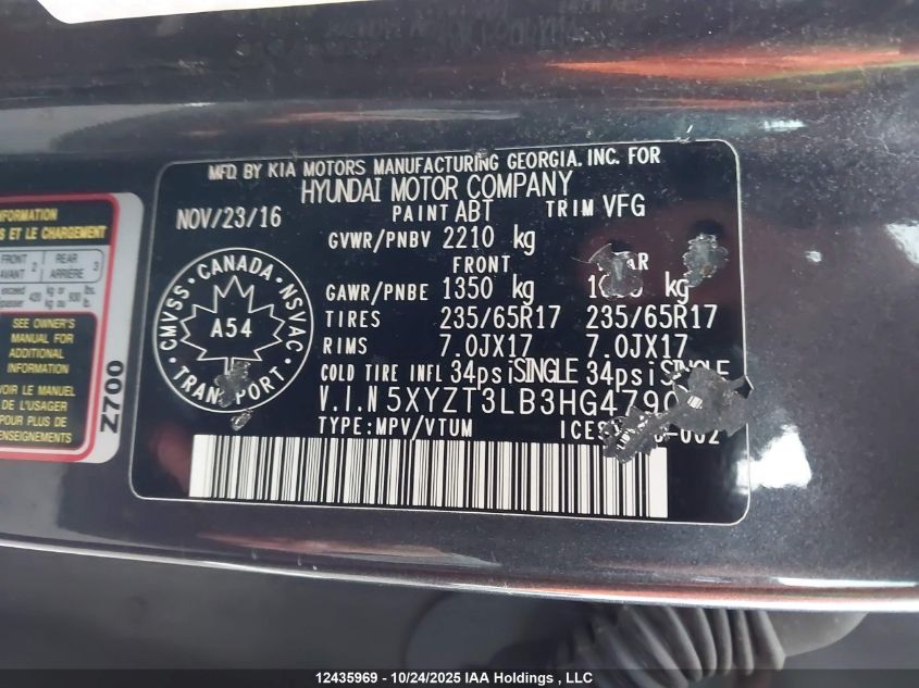 2017 Hyundai Santa Fe Sport 2.4 Base VIN: 5XYZT3LB3HG479081 Lot: 12435969