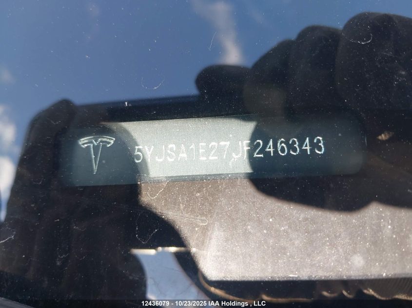 2018 Tesla Model S 100D/75D/P100D VIN: 5YJSA1E27JF246343 Lot: 12436079