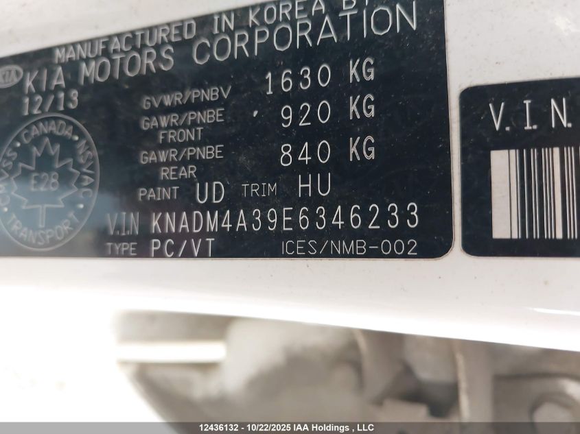 2014 Kia Rio Lx VIN: KNADM4A39E6346233 Lot: 12436132