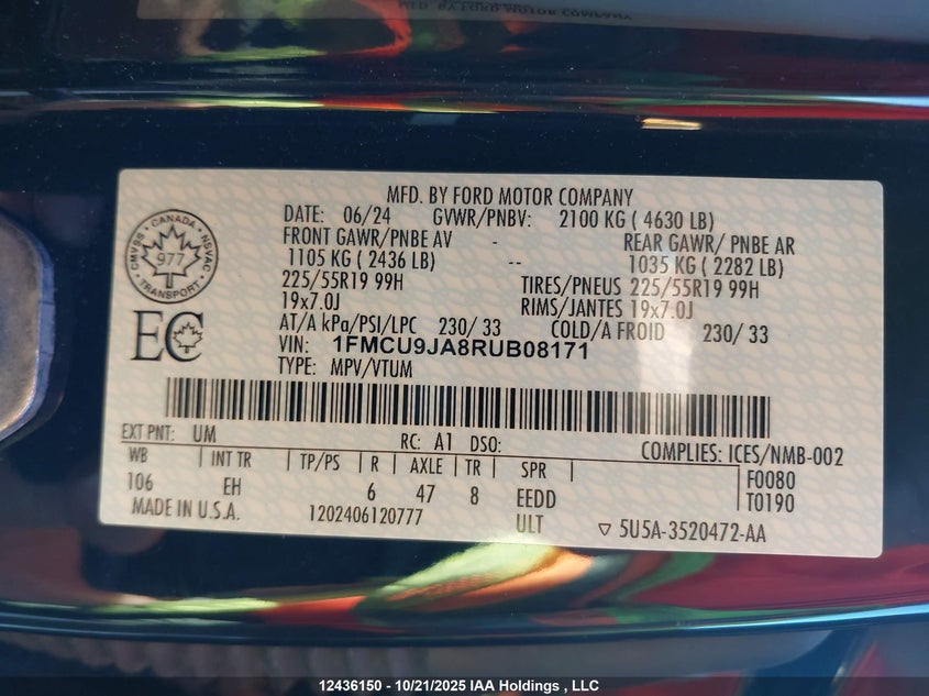 1FMCU9JA8RUB08171 2024 FORD ESCAPE photo no. 9