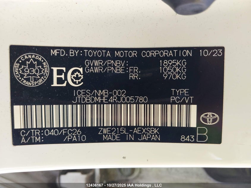 JTDBDMHE4RJ005780 2024 TOYOTA COROLLA photo no. 19