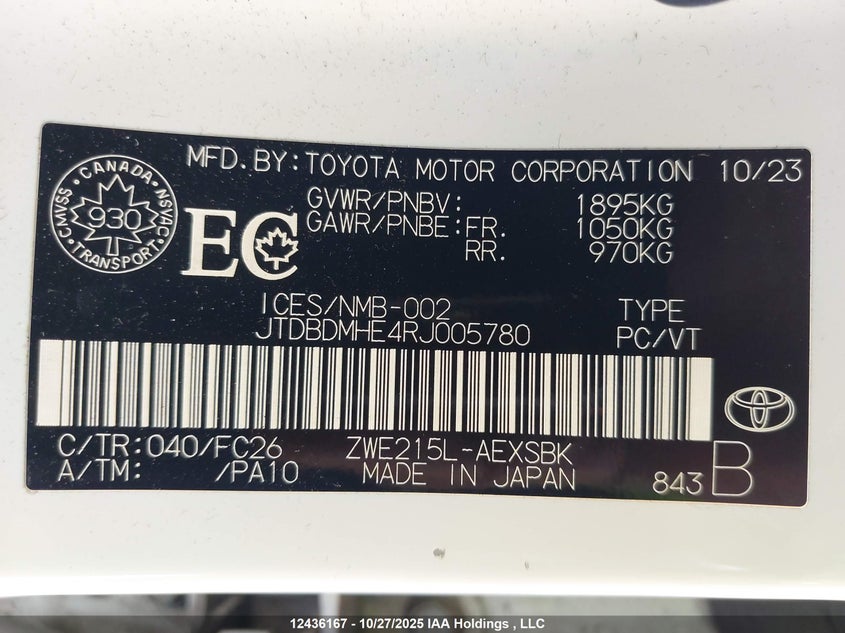JTDBDMHE4RJ005780 2024 TOYOTA COROLLA photo no. 9