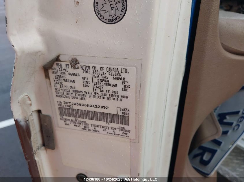 1992 Ford F350 VIN: 2FTJW36G6NCA22092 Lot: 12436186