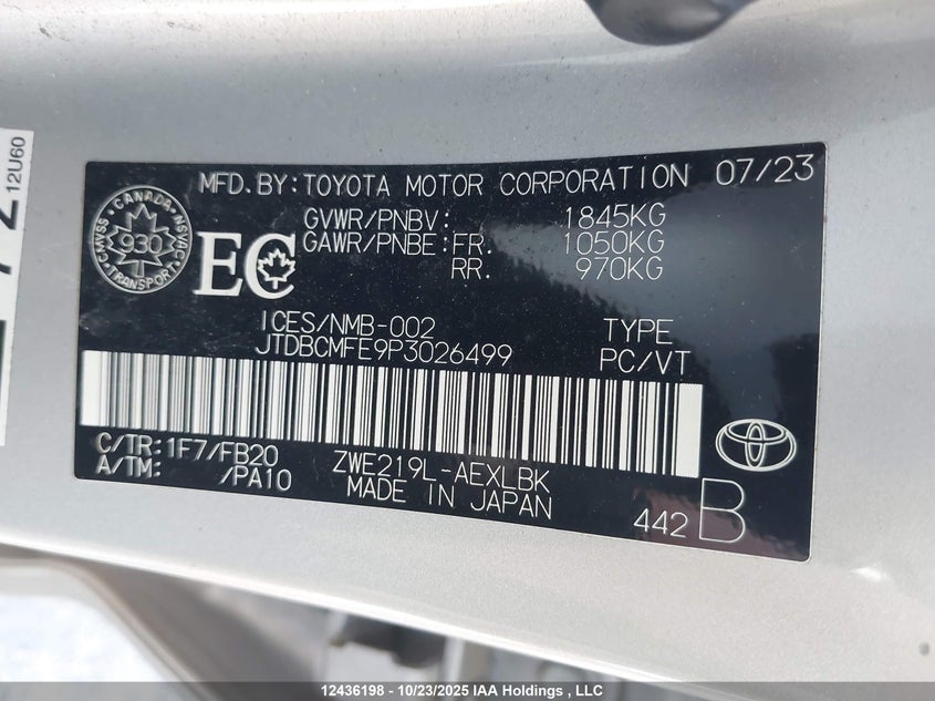 JTDBCMFE9P3026499 2023 TOYOTA COROLLA photo no. 9