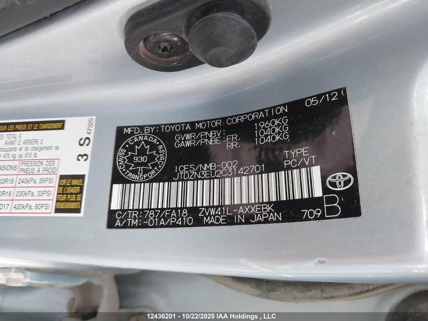 JTDZN3EU2C3142701 2012 TOYOTA PRIUS V (+) photo no. 9