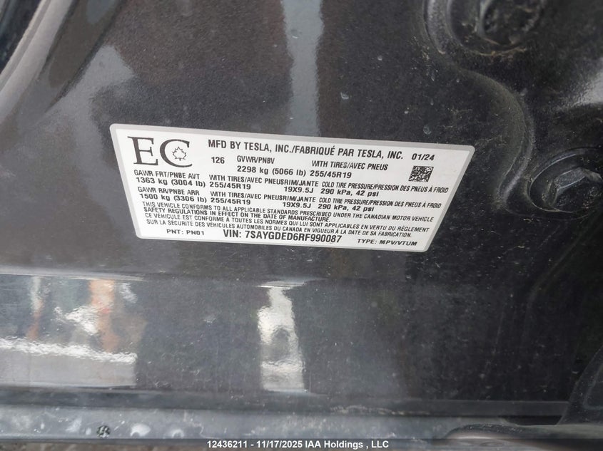 7SAYGDED6RF990087 2024 TESLA MODEL Y photo no. 9