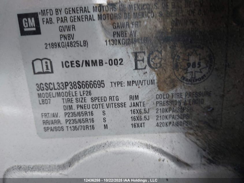 2008 Saturn Vue Xe VIN: 3GSCL33P38S666695 Lot: 12436255