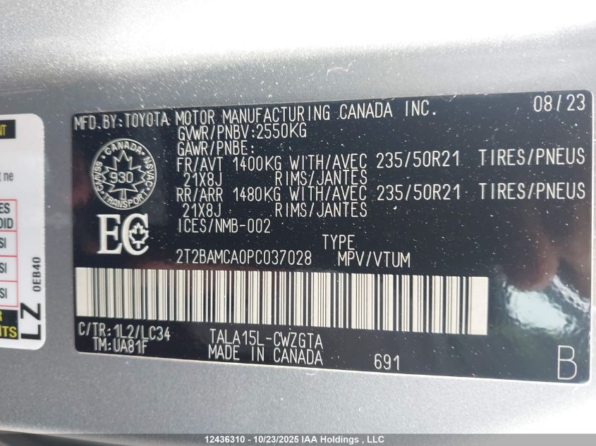 2023 Lexus Rx 350 VIN: 2T2BAMCA0PC037028 Lot: 12436310