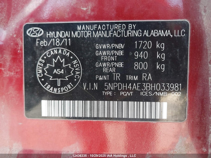 5NPDH4AE3BH033981 2011 HYUNDAI ELANTRA photo no. 18