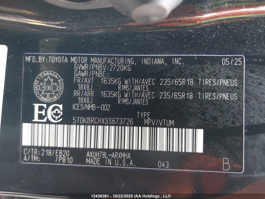 5TDKBRCHXSS673726 2025 TOYOTA HIGHLANDER photo no. 18
