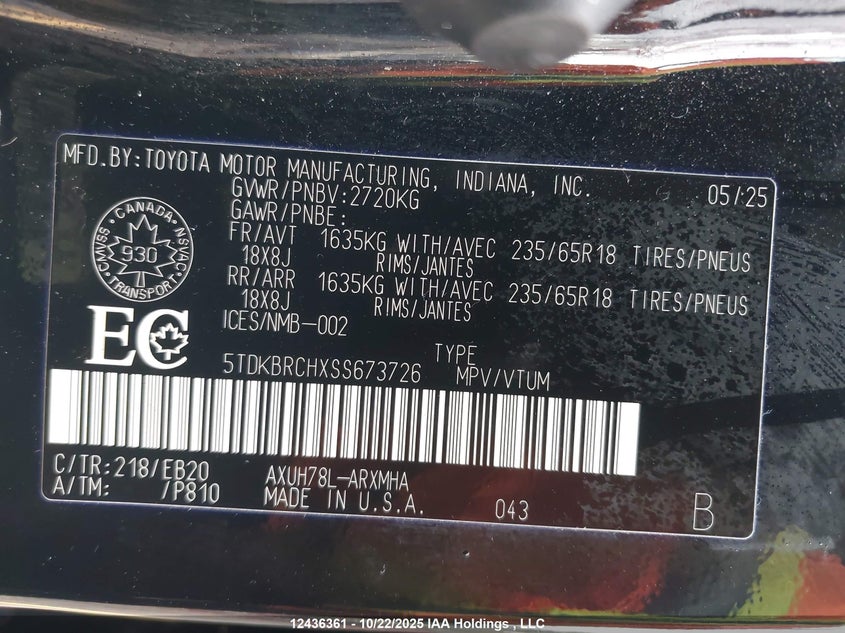 5TDKBRCHXSS673726 2025 TOYOTA HIGHLANDER photo no. 9