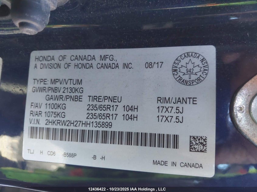 2HKRW2H27HH135899 2017 HONDA CR-V photo no. 17