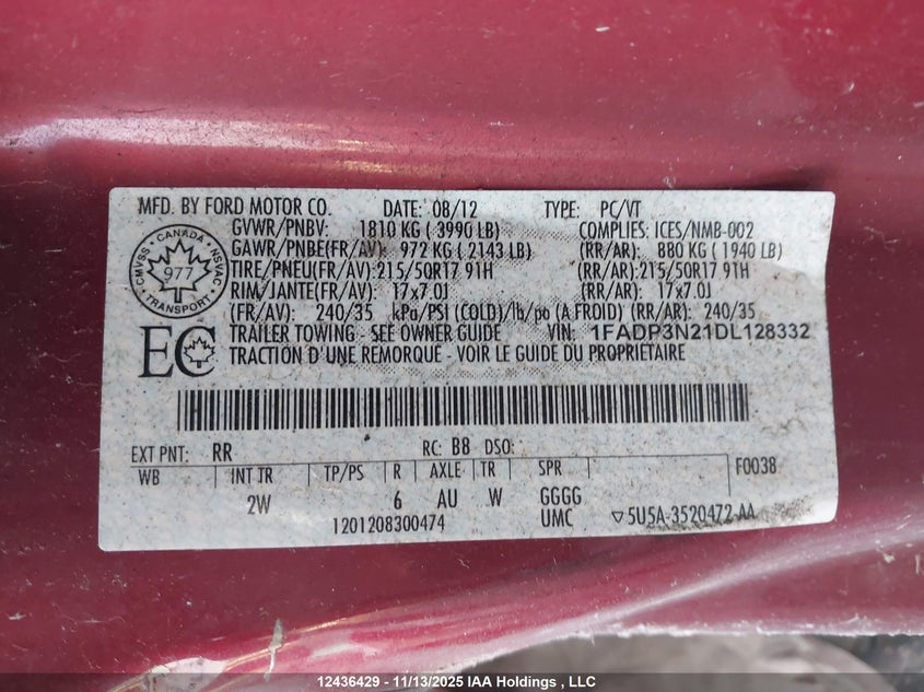 1FADP3N21DL128332 2013 FORD FOCUS photo no. 9