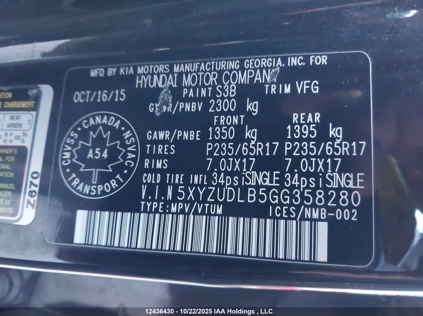 5XYZUDLB5GG358280 2016 HYUNDAI SANTA FE photo no. 16