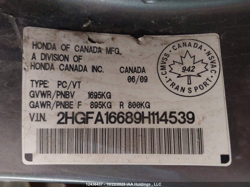 2HGFA16689H114539 2009 HONDA CIVIC photo no. 18