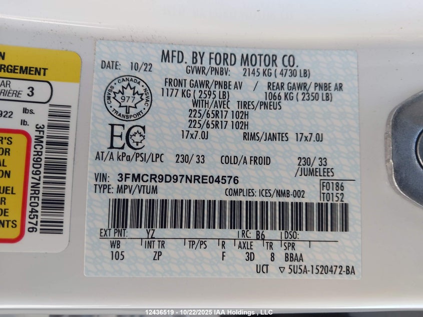 3FMCR9D97NRE04576 2022 FORD BRONCO SPORT photo no. 9