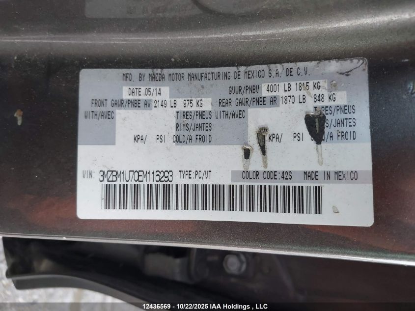 2014 Mazda 3 Sport VIN: 3MZBM1U70EM116293 Lot: 12436569