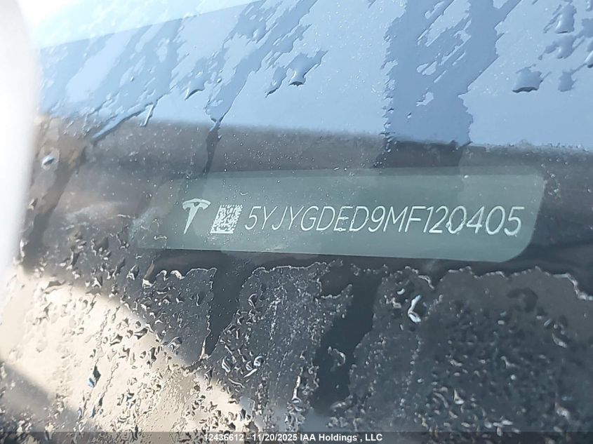 2021 Tesla Model Y VIN: 5YJYGDED9MF120405 Lot: 12436612