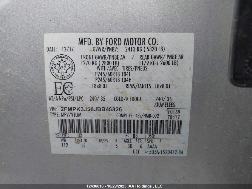 2FMPK3J98JBB46326 2018 FORD EDGE photo no. 18