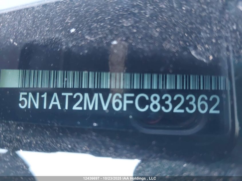 2015 Nissan Rogue S/Sl/Sv VIN: 5N1AT2MV6FC832362 Lot: 12436697