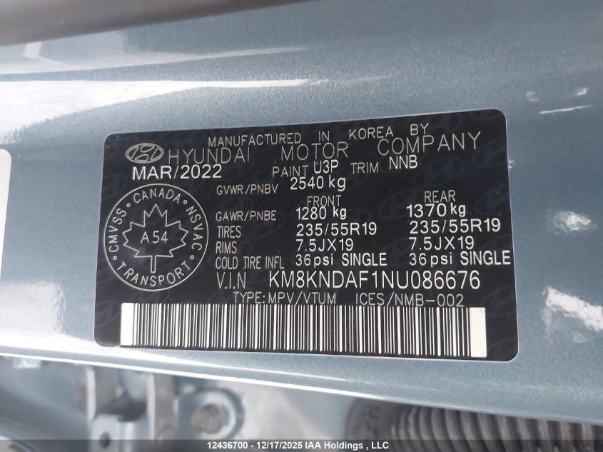 2022 Hyundai Ioniq 5 Preferred Long Range VIN: KM8KNDAF1NU086676 Lot: 12436700