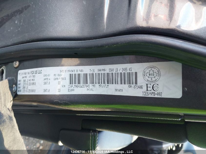 2016 Jeep Cherokee Sport VIN: 1C4PJMAB4GW357045 Lot: 12436714