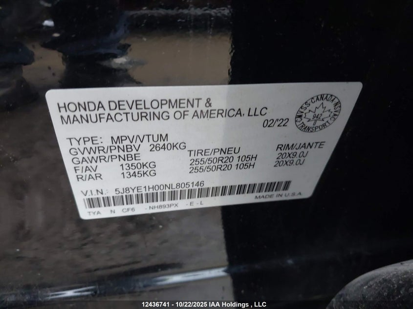 5J8YE1H00NL805146 2022 ACURA MDX photo no. 9