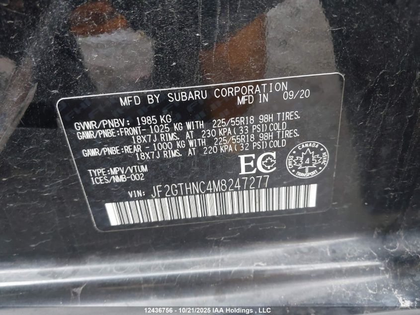 2021 Subaru Crosstrek Limited VIN: JF2GTHNC4M8247277 Lot: 12436756