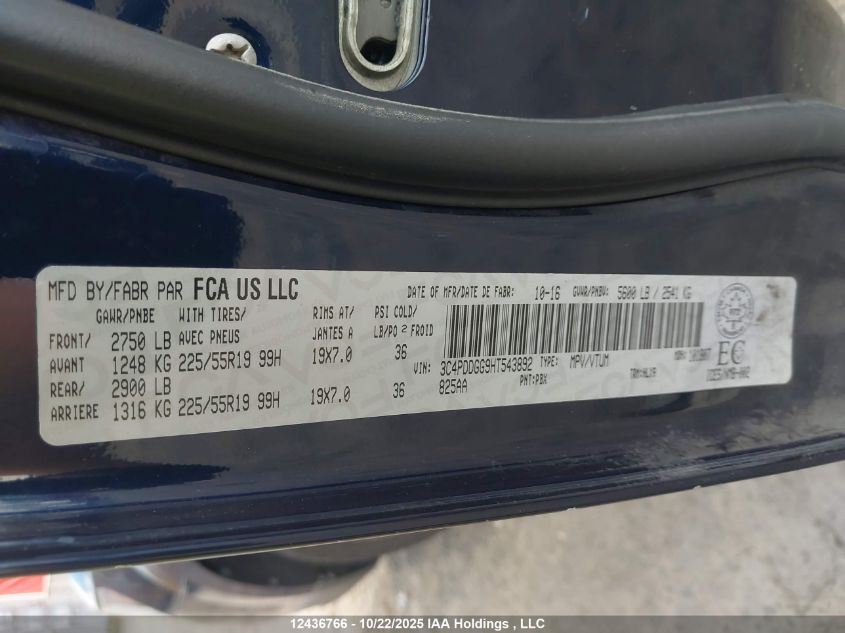 2017 Dodge Journey Crossroad VIN: 3C4PDDGG9HT543892 Lot: 12436766