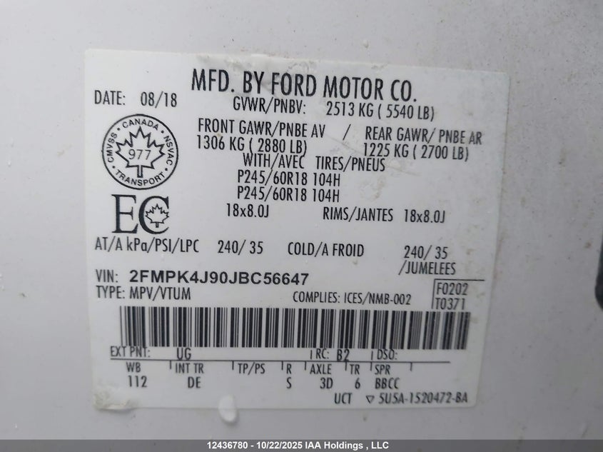 2FMPK4J90JBC56647 2018 FORD EDGE photo no. 18