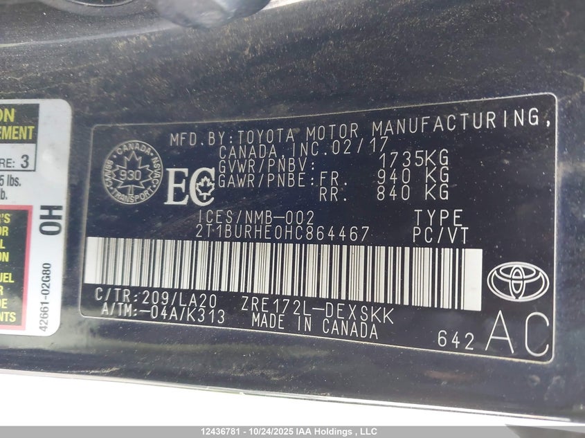 2T1BURHE0HC864467 2017 TOYOTA COROLLA photo no. 9