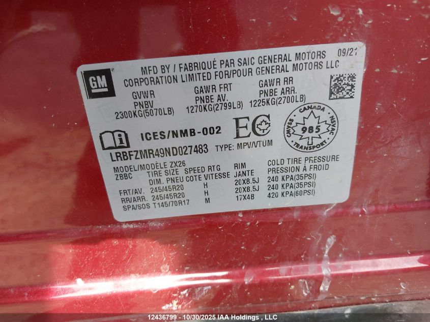 2022 Buick Envision Preferred VIN: LRBFZMR49ND027483 Lot: 12436799