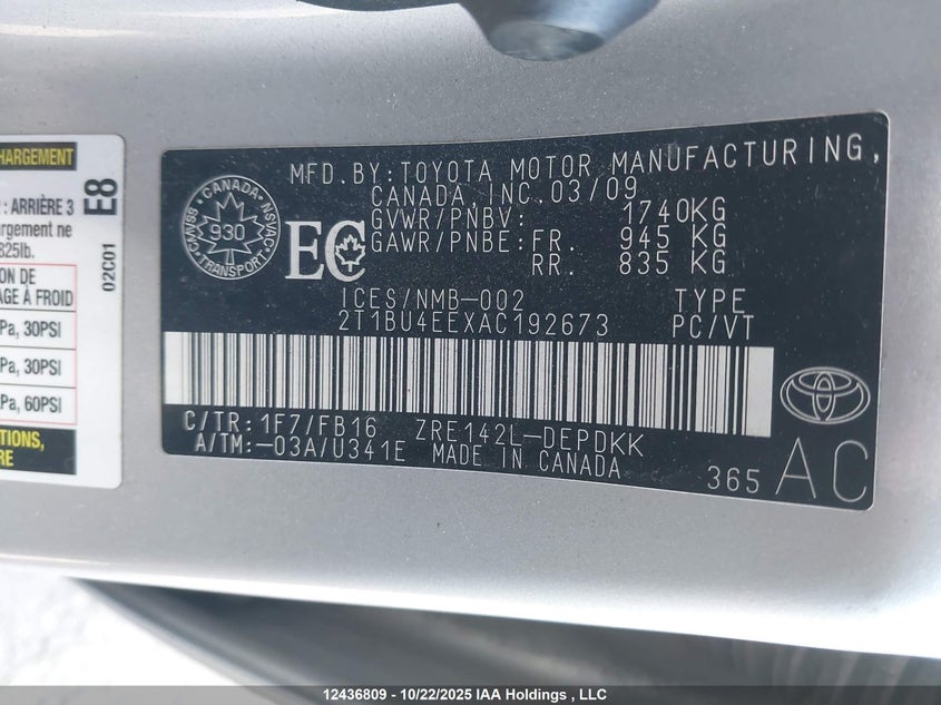 2T1BU4EEXAC192673 2010 TOYOTA COROLLA photo no. 9