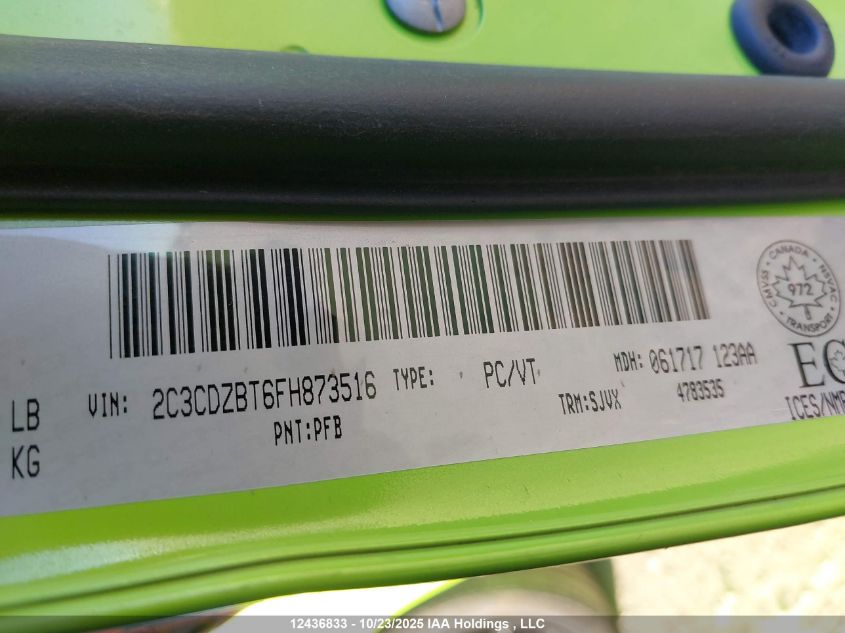 2015 Dodge Challenger Sxt Plus Or R/T VIN: 2C3CDZBT6FH873516 Lot: 12436833