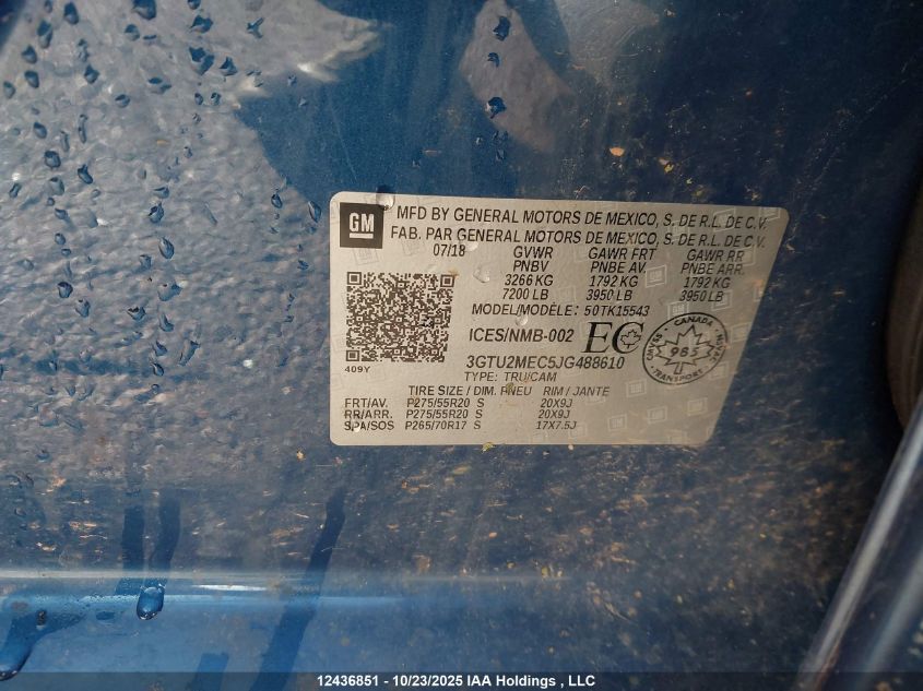 2018 GMC Sierra 1500 Sle VIN: 3GTU2MEC5JG488610 Lot: 12436851