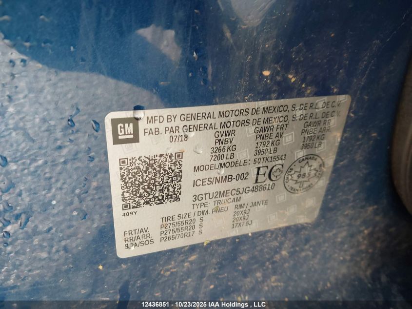 2018 GMC Sierra 1500 Sle VIN: 3GTU2MEC5JG488610 Lot: 12436851