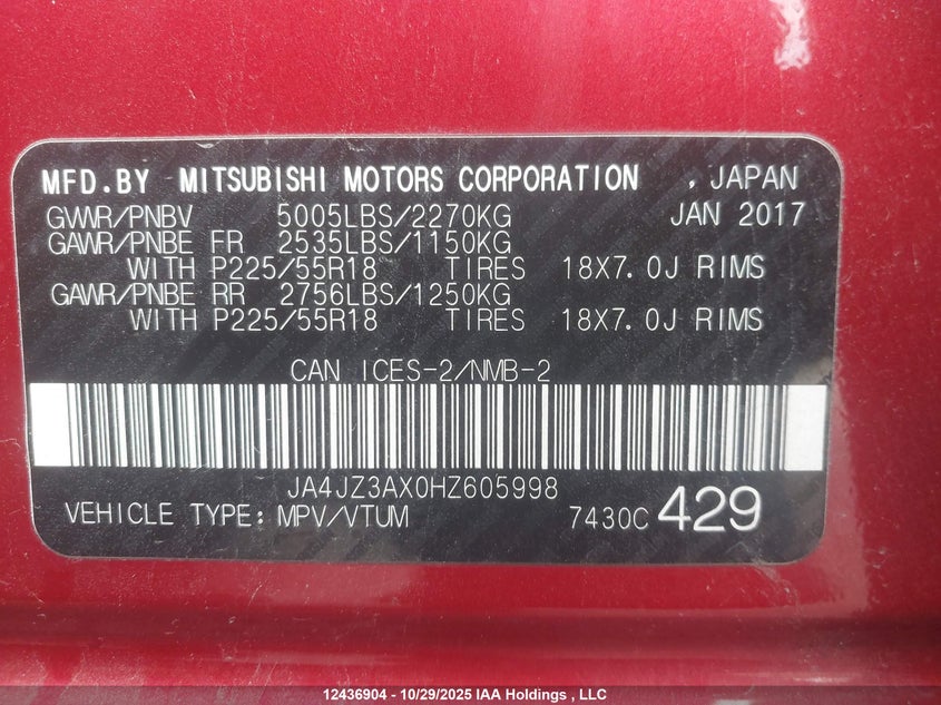 JA4JZ3AX0HZ605998 2017 MITSUBISHI OUTLANDER photo no. 18