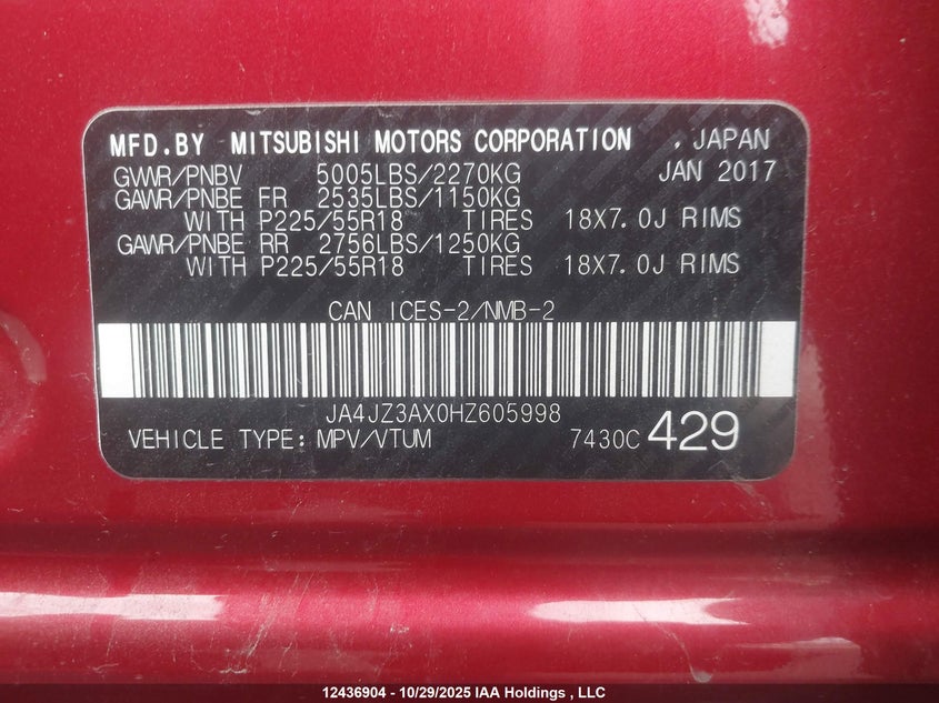 JA4JZ3AX0HZ605998 2017 MITSUBISHI OUTLANDER photo no. 9