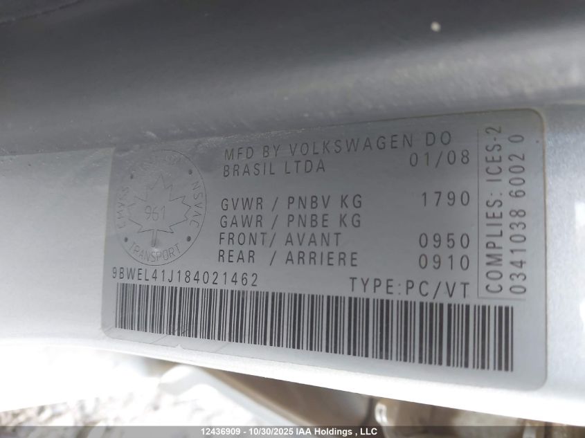 2008 Volkswagen City Golf VIN: 9BWEL41J184021462 Lot: 12436909