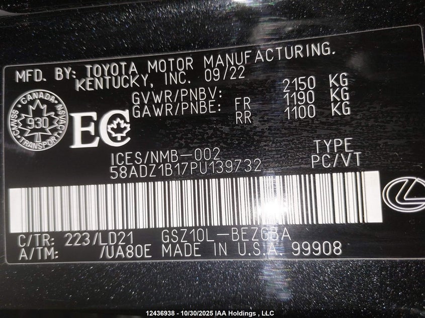58ADZ1B17PU139732 2023 LEXUS ES photo no. 9
