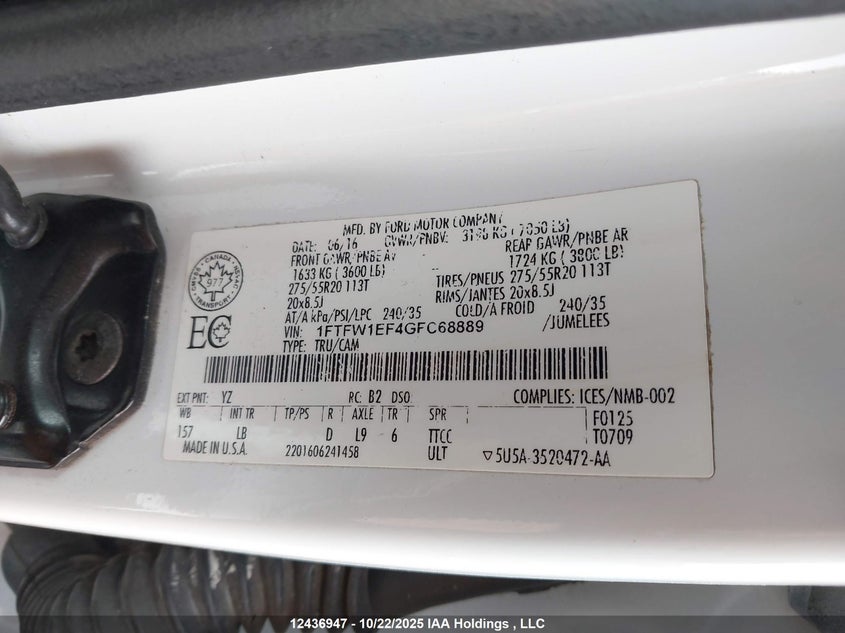 1FTFW1EF4GFC68889 2016 FORD F-150 photo no. 9