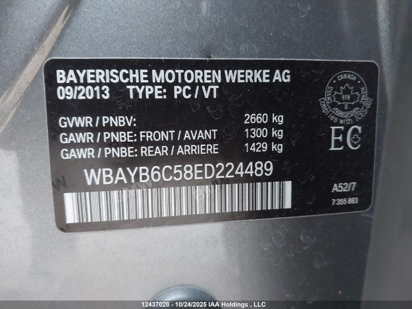 2014 BMW 750 Xi VIN: WBAYB6C58ED224489 Lot: 12437028