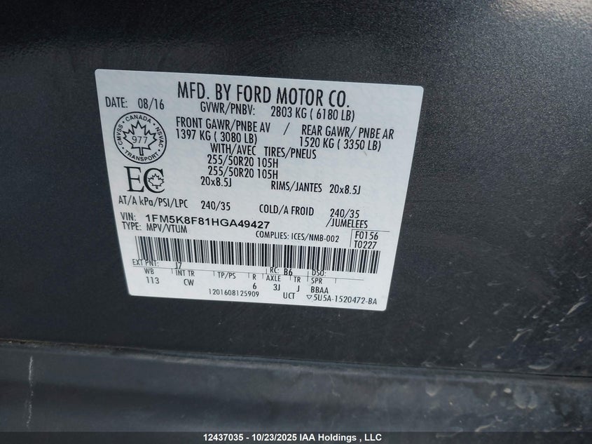 1FM5K8F81HGA49427 2017 FORD EXPLORER photo no. 18
